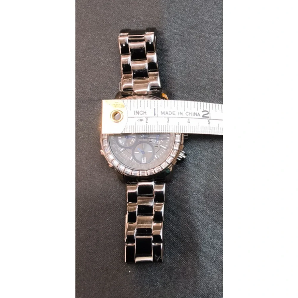 Guess Gun Metal Toned Chronograph Women's Watch U0016L3 WR 330' Jeweled #W5151